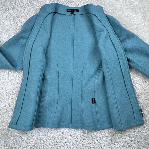 Lafayette 148 New York Wool Full Zip Seamed Collarless Jacket Blue - Picture 5 of 6